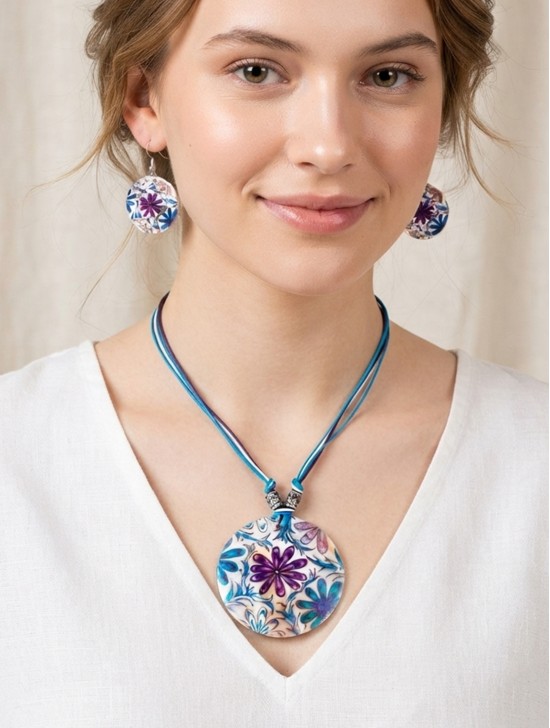 Fashion Flower Print Necklace and Earrings Set Fashion Flower Print Necklace and Earrings Set